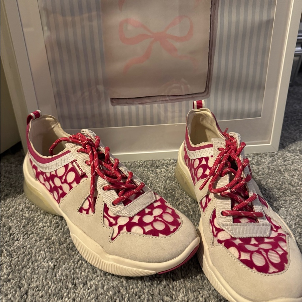Coach Pink and Cream Athletic Shoes with Artistic Design